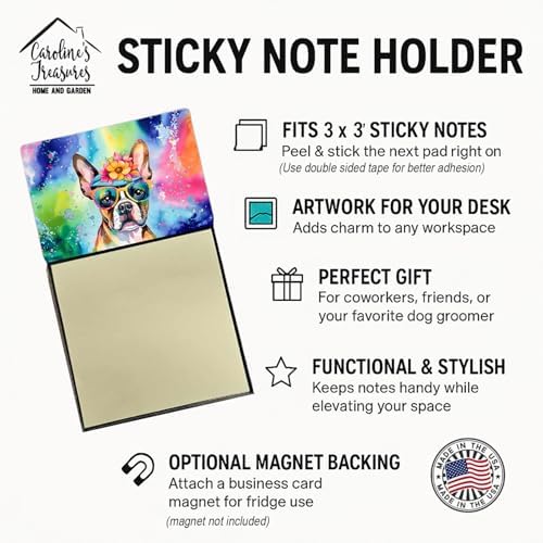 Caroline's Treasures Boston Terrier Hippie Dawg Sticky Note Holder Refillable Dispenser Self-Sticky Note Pads, Memo Pads Blank Desk Accessories