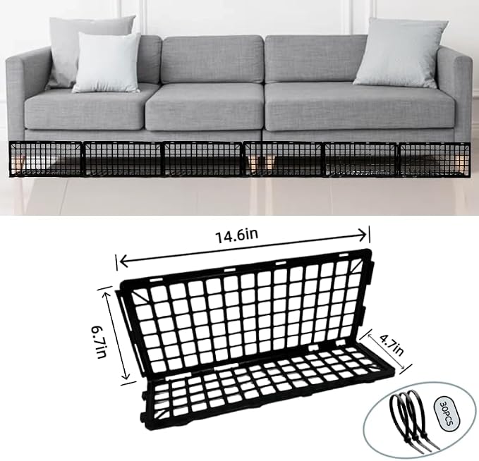 12Pcs Under Couch Blockers for Pets, Adjustable Plastic Under Bed Blockers, Furniture Barriers for Toys Dogs Cats (Black)
