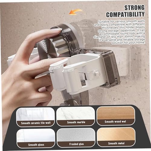 2PCS Suction Cup Broom Holder Wall Mount, No Drill Mop and Broom Organizer with Retractable Towel Rack, Transparent Bathroom Storage, Grey Holder and Mop Wall Mount Hanger Organizer Hangin
