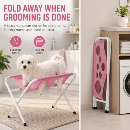 Portable Dog Grooming Table, Foldable Pet Grooming Hammock Stand (Black) | with Quick Dry Mesh Platform, Support Rectangular Wash Station for Small Dogs and Cats Nail Trimming,Bathing and Daily Care
