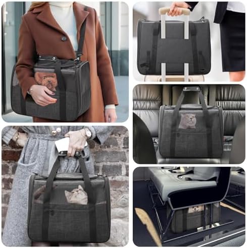 JUNGYOUN Premium Cat Carrier - Pet Carrier for Cat & Small Dogs up to 15lbs - Airline Approved Travel Dog Carrier with Anti-Escape Zippers, Collapsible Travel Bowl & Padded Strap
