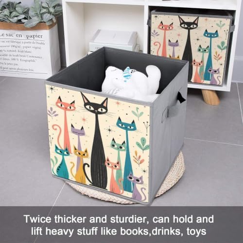 Colorful Cats Art Storage Bin with Handles, Oxford Fabric Foldable Storage Cube Organizer for Clothes, Towels, Bedroom, Living Room, Home Organization