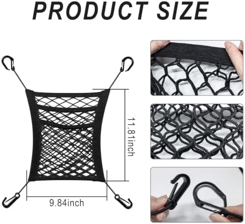 3-Layer Car Mesh Organizer, Dog Barrier Between Front Seats, Elastic Seat Back Net Bag for Kids, Pets, Tissue, Purse, Storage Pouch, Stretchable for SUV Van Truck