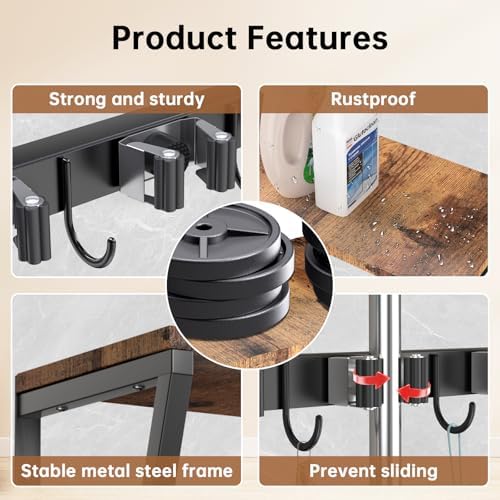 Broom and Mop Organizer Wall Mount, Heavy Duty Broom Hanger Wall Mount for Garage Laundry Room Utility Closet, Cleaning Tool Storage Rack Holder for Brooms Mops Swiffer and Household Organization