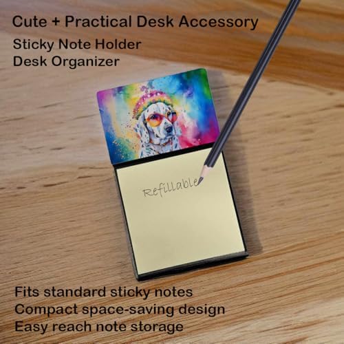 Caroline's Treasures Dalmatian Hippie Dawg Sticky Note Holder Refillable Dispenser Self-Sticky Note Pads, Memo Pads Blank Desk Accessories