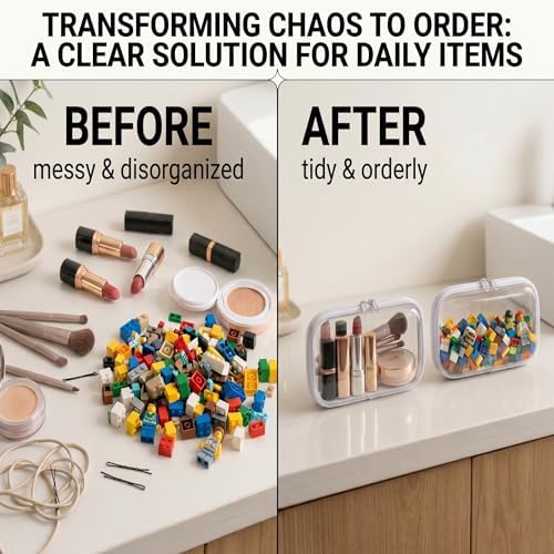 4 Pack Clear Hard Shell Zipper Case, Small Diaper Bag Organizer Pouches, Heavy Duty Crush-Proof Clear Zipper Pouches for Purse & Tote, Travel Makeup Bag for Toiletries, Electronics, Toys