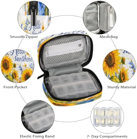 Pill Organizer Box Flowers Sunflower Spring 7-Day Weekly Medicine Pill Case Travel Pill Container Portable Pill Holder Storage Purse Bag Small Compact Size for Vitamin Supplement Birth Control