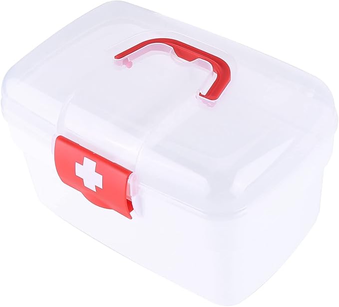 Eforcase Storage Organizer - Medicine Box Plastic First Aid Box Empty - Family Emergency Kit Medication Storage Organizer with Handle Medicine Cabinet Storage Pill Case Durable Organizer Box Bins