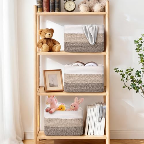 Storage Baskets for Organizing, 4 Pack Baskets for Shelves, Decorative Storage Bins for Shelves, Cotton Rope Storage Basket with Handles, Woven Basket for Storage, 13''Lx8.7''Wx7.9''H, Gradient Brown