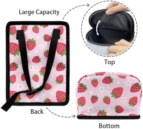 Pink Strawberry Car Trash Can with Lid - Collapsible Waterproof Garage Bag, Reusable Hanging Cute Automotive Garbage Bin, Adjustable Strap, Interior Organizer