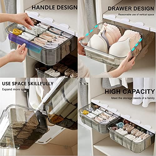 Xicennego Minimalist Clear Underwear Storage Box, Plastic Drawer Organizer, Wardrobe Organizer for Socks, Underwear, Bra, Tie