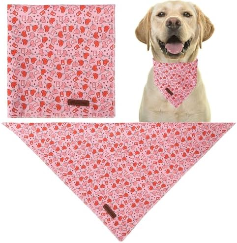 Valentine Dog Bandana, Pink Heart Triangle Bid Scarf for Small Medium Dog, Cotton Pet Kerchief for Girl Boy Dogs or Cats, Red Dog Bandana, Cute Adorable Puppy Bandana