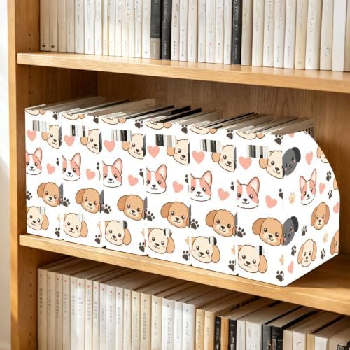 Emelivor Dogs Pets Puppies White Print Magazine Holder Set of 3 Desk File Organizer Water-resistant Vertical Folder Holder with Labels for Office Organization File Box for Classroom Library Home