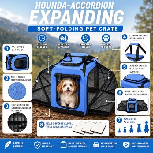 Pet Life ® 'Hounda Accordion' Metal Soft-Folding Collapsible Dual-Sided Triple-Expandable and Collapsible Folding Travel Dog Crate and Pet Playpen