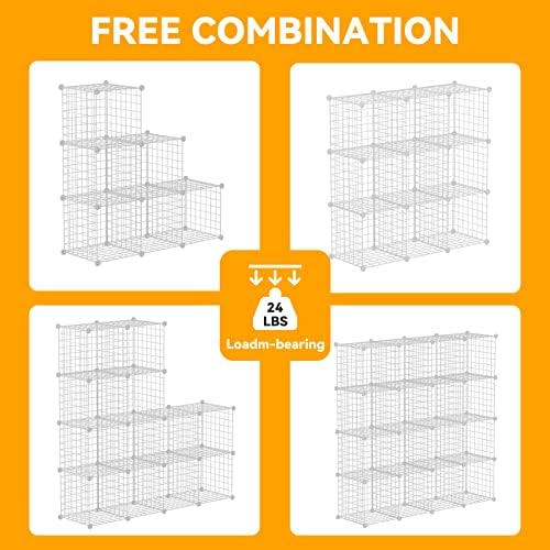 HUBSON Wire Cube Storage Organizer, Book/Toy/Craft/Potted Plants and petCloset Organizers and Storage Shelves, 9-Cube Freely Combinable Metal Grids Storage Shelf, White Iron