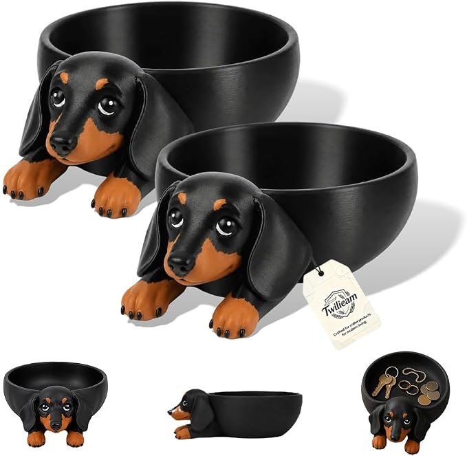 Dachshund Catch All Tray 3D Printed Decorative Dog Shaped Desk Organizer | Cute Wiener Storage Bowl Keys Jewelry Coins Trinket Candy Dish Home Decor Gift Pet Lover Entryway Nightstand(2PCS)