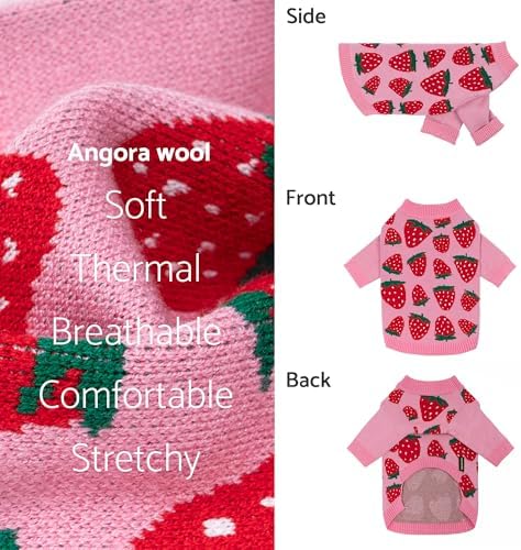 Fitwarm Adorable Strawberry Dog Sweater, Thermal Dog Winter Clothes for Small Dogs Girl, Pet Outfit, Pink, Red, White, Green, XS