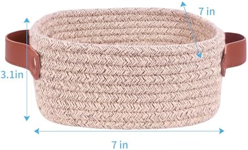 ABenkle Small Storage Basket, Mini Baskets, Cute Rope Woven Baskets for Organizing, Square Shelf Storage with Handle, Boho Decorative Toy Bin for Nursery, Spa, Empty Gift Basket - XS, Mixed Brown
