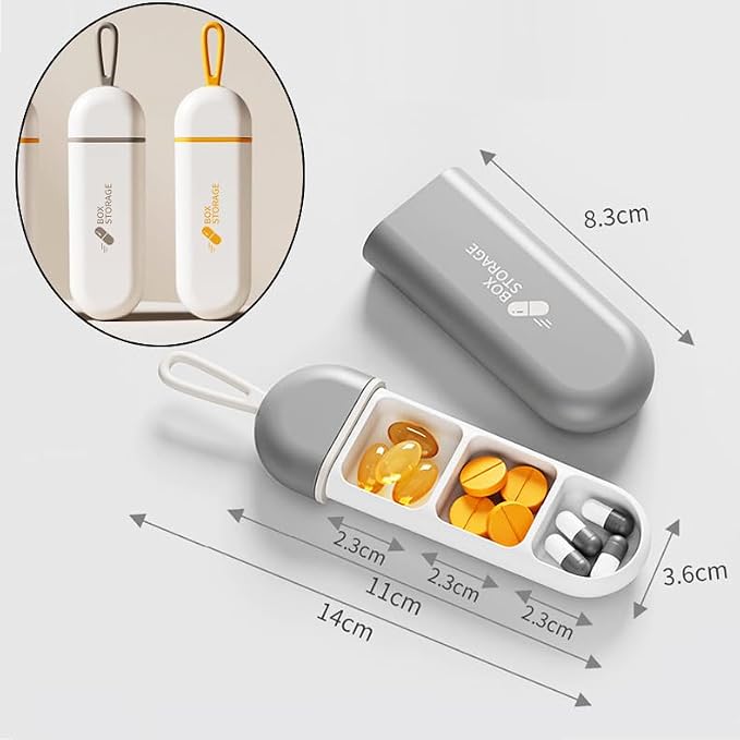Cute Pill Organizer, Daily Small Size Pill Case, Compact Portable | Medicine Box for Vitamins, Medications, Fish Oils, Supplements, Capsules, 3 Compartment Perfect for Pocket Purse Bag, Orange
