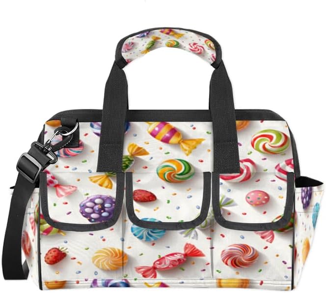 Candy Heavy Duty Tool Bag 14.8 Inch Colorful Candy Portable Soft Tool Box Organizer Storage with Adjustable Shoulder Strap