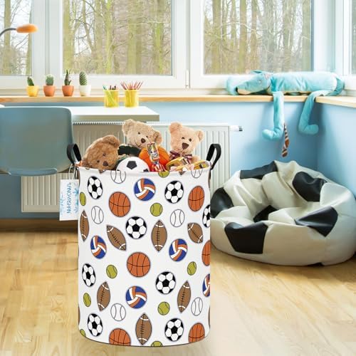 Round Laundry Basket Collapsible Storage Hamper Organizer Colorful Balls | Waterproof Canvas Foldable Baskets with sturdy Handles Multi-scene Organizer for Home Play Bedroom Gift Bin