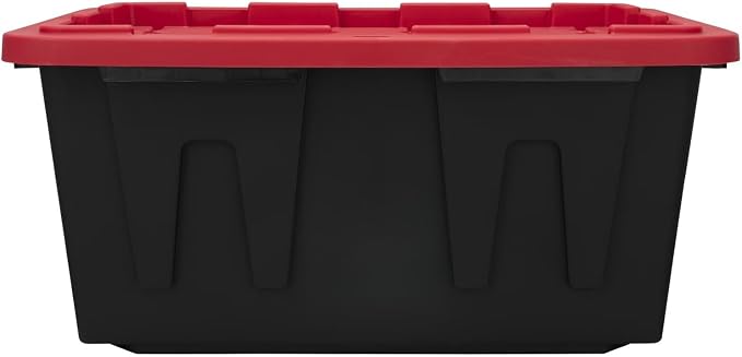 4 Pack 27 Gallon Large Storage Bin with Snap Lid, Black and Red, Heavy Duty Plastic Storage Container
