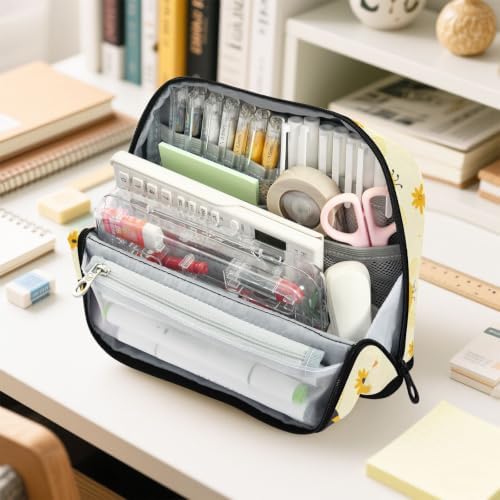 Cute Bee Yellow Pencil Case for Kids Girls Boys | Large Pencil Pouch Pen Bag Holder with Big Capacity