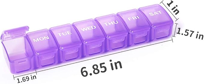 2 PCS Travel Pill Organizer, Small & Lightweight (Purple) | Weekly 7 Day Pill Organizer, Pill Organizer with Labels, Cute Medicine Organizer for Purse, Daily Pill Container