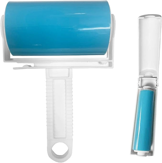 Reusable Sticky Lint Roller 2 Pack with Cover, Washable Portable Pet Hair Remover for Clothes, Travel, 1 Large and 1 Mini Size for Furniture, Car, Purse