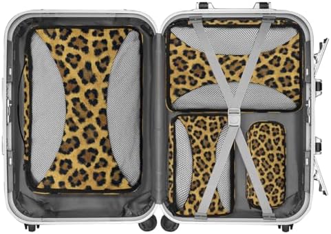 Leopard 4 Set Packing Cubes Luggage Organizer Bags for Travel Accessories and Essentials, Cheetah Print