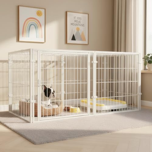 48 Inch Puppy Playpen Easy Assemble Dogs Cage Kennels (Black) (White) | 48 Inch Heavy Duty Wire Puppy Playpen; Foldable Design; Top Cover; Easy Assembly
