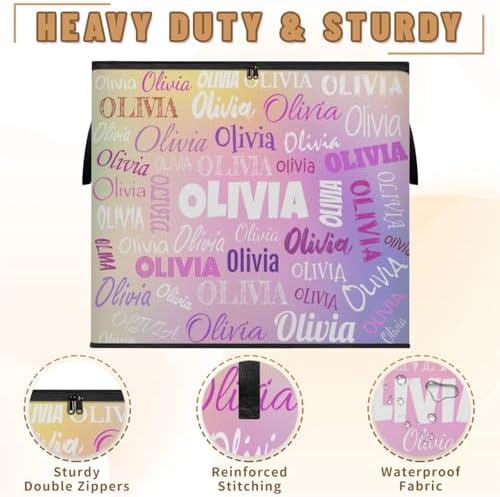 Custom Name Large Clothes Storage Organization with Lids, Bedding Clothes Towel Storage Bin Shelf Basket for Nursery, Gift Basket, Pet Basket, Gradient Pink Yellow Purple Galaxy Background