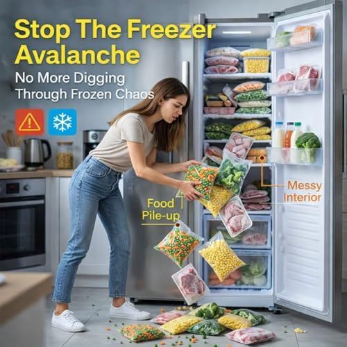 Crystal Clear Freezer Storage Bins, Clear Plastic Bins Stackable Pantry Drawer Plastic Organizers Containers with Handle for Refrigerator Fridge Cabinet Kitchen Countertops Cupboard (Clear L, 2Pcs)