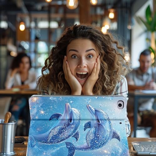 for Microsoft Surface Pro X/Pro X Plus-13 2019/2020/2021/2024 Tablet Case,Auto Wake/Sleep,Adjustable Stand Protective Cover - Shiny Dolphin