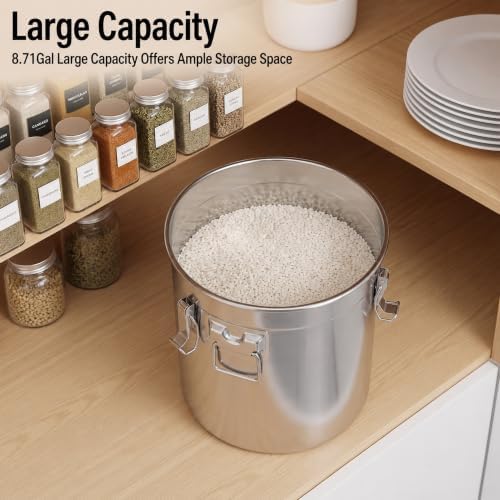 304 Stainless Steel Airtight Canister w/Lid(33L/8.71Gal)
