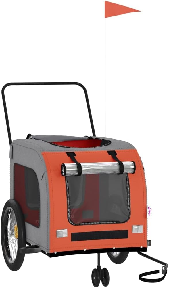 Pet Bike Trailer Orange and Gray Oxford Fabric Dog Bicycle Trailer with Iron Frame, 3-Wheel Pet Cargo Carrier for Small Dogs and Groceries, Includes Safety Flag and Reflectors