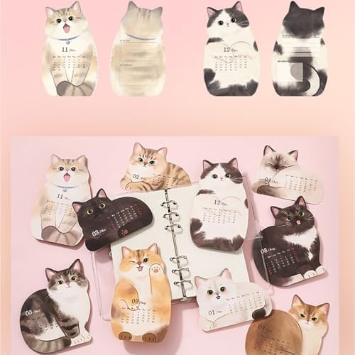 Desk Calendar Wooden Base Puppy Kitten Design Planner Decor Pad Date Daily
