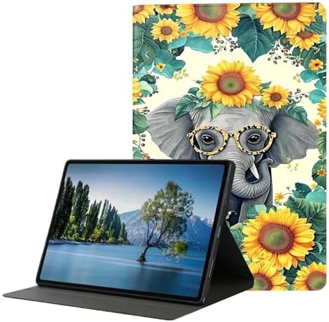for Samsung Tab A9 Plus/A9+ 10.9 Inch 2023 (SM-X210/X216/X218) Tablet Case,Premium Leather Folio Stand Auto Wake/Sleep,Multiple Viewing Stand,Cute Elephant Sunflowers