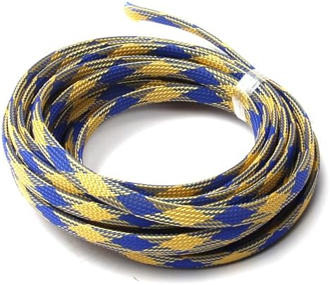 Jutagoss PET Expandable Braided Cable Sleeve, 16.4ft - 5/16 inch Blue Yellow Cable Management Sleeve, Wire Loom Tube Cord Protector for USB Cable, Power Cord, Audio Video and More, 1Pc