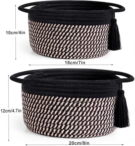 Small Gift Basket Empty to Fill, 2 Pack, Mini Woven Basket, Dark Brown | Cute Decorative Mini Rope Storage Baskets with Cellophane Bags & Ribbons; Two Sizes for Gifting, Bathroom Counter or Desk