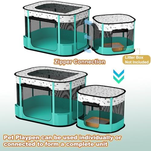 Portable Cat Playpen, 8-Rod Reinforced Kitten Dog Playpens, Foldable Play Pen for Indoor Cats Enclosed Pet Puppy Doggy Outdoor, Collapsible Tent Kennel Cage House(32"x24"x22")
