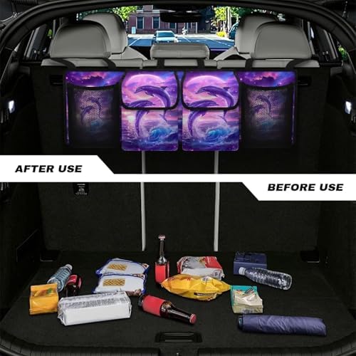 Dolphin Hanging Car Trunk Organizer Collapsible Car Back Seat Storage Bag Auto Cargo Bags with 4 Large Pockets Universal Automotive Interior Accessories