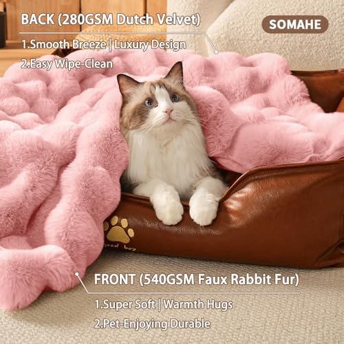 SOMAHE Soft Faux Fur Cat Blanket, Washable, Small 22x18 Soft Pink