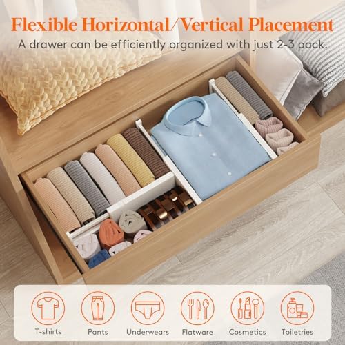 Lifewit 4" High Upgrade Drawer Divider, Adjustable Drawer Organizer Clothes | 8 Pack 11"-17" Expandable Beige Plastic Drawer Separator for Dresser, Kitchen, Closet, Nursery, Office Organization & Storage