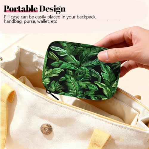 Travel Pill Organizer Tropical Green Leaf Pattern Small Pill Case