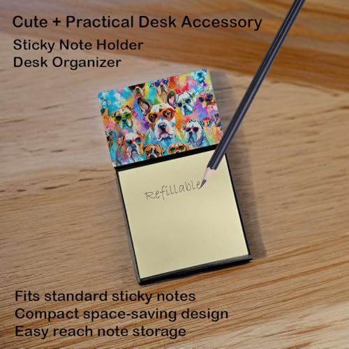 Caroline's Treasures Boxer Hippie Dawg Sticky Note Holder Refillable Dispenser Self-Sticky Note Pads, Memo Pads Blank Desk Accessories