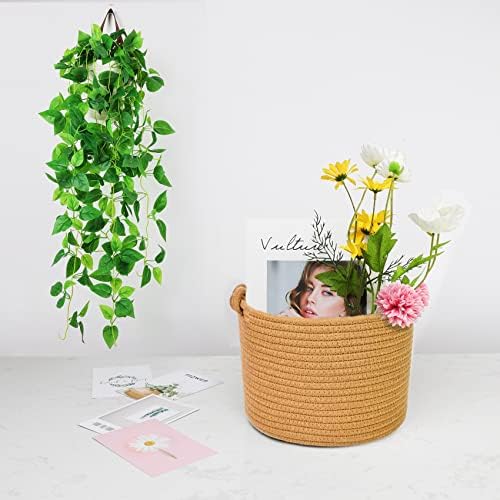 ABenkle Small Woven Basket, Cotton Rope Shelf Storage Basket, Small Round Basket, Cute Basket, Decorative Round Bin for Nursery Bedroom Bathroom, 9.4" x 9.4"x 7.1" Empty Gift Basket- Brown
