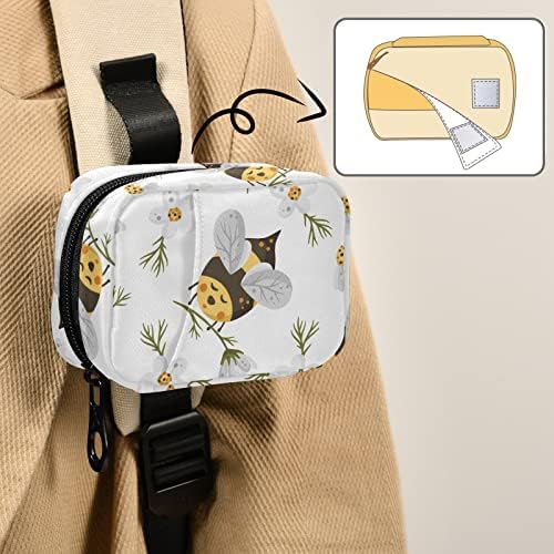 Vintage Daisy Bee Pill Box 7 Day Pill Case Travel Pill Organizer Bag with Zipper Portable Weekly Case Compact Size for Vitamin Supplement Holder
