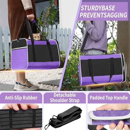 GAPZER Large Cat Carrier Soft, Collapsible Travel Pet Carry Bag, Small Dogs | Large Cats up to 20 lbs+ Maine Coon, Top Load Transport Small Puppy Dog Crate, Chihuahua Mini Dog 10lbs, Sturdy Fabric Pueple