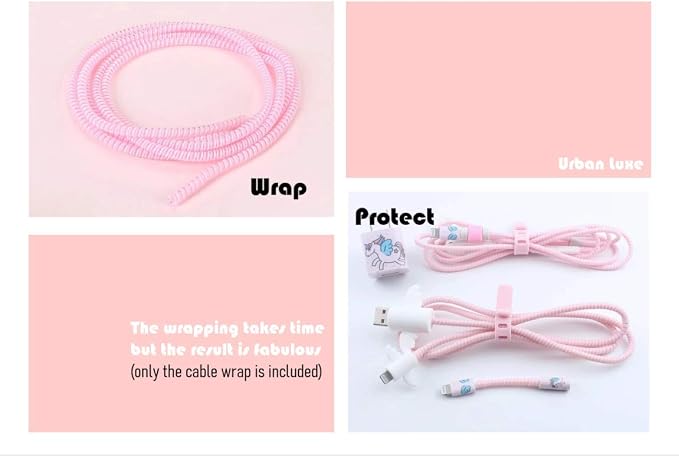 43inch Cable Charger Spiral Protector/Wire Repair/Pet Cord Protector/Headphone Saver, Cable Wrap for Phone Mac Charging Cable, USB Cable, Earphone (Pink)